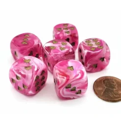 Dice>Pack of 6 Heart Dice, Vortex 16mm D6 Dice - Pink with Gold Hearts - Your Source for Gaming Essentials