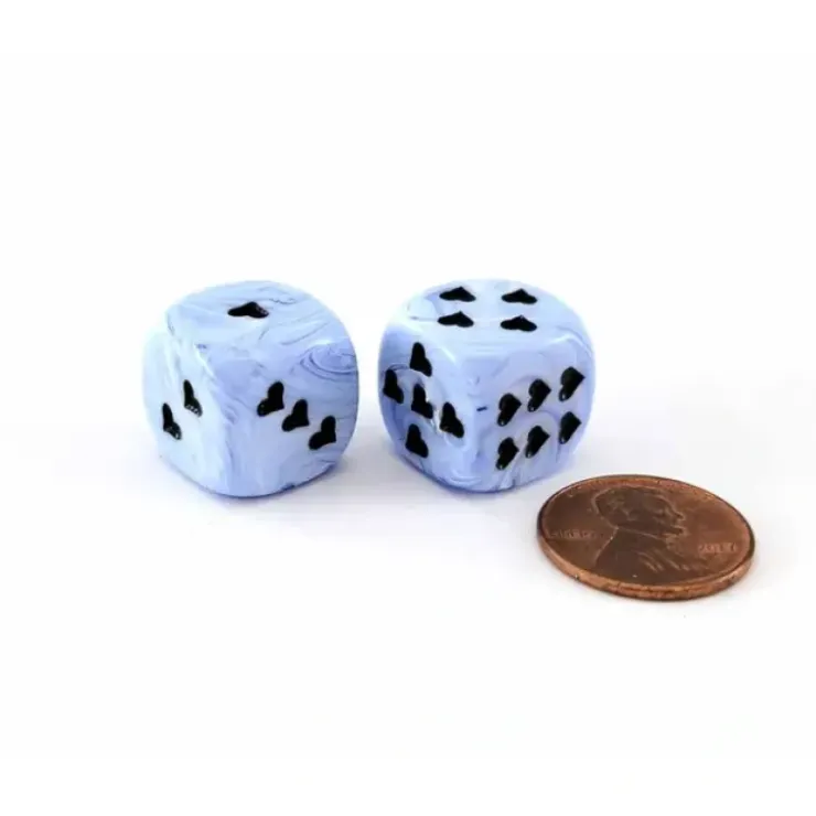 Dice>Pack of 2 Heart 'Ice Cream' 16mm D6 Chessex Dice - Blue with Black Hearts - Your Source for Gaming Essentials