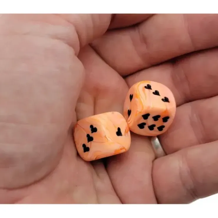Dice>Pack of 2 Heart 'Ice Cream' 16mm D6 Chessex Dice - Orange with Black Hearts - Your Source for Gaming Essentials