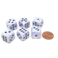 Dice>Pack of 6 Heart 'Ice Cream' 16mm D6 Chessex Dice - Blue with Black Hearts - Your Source for Gaming Essentials