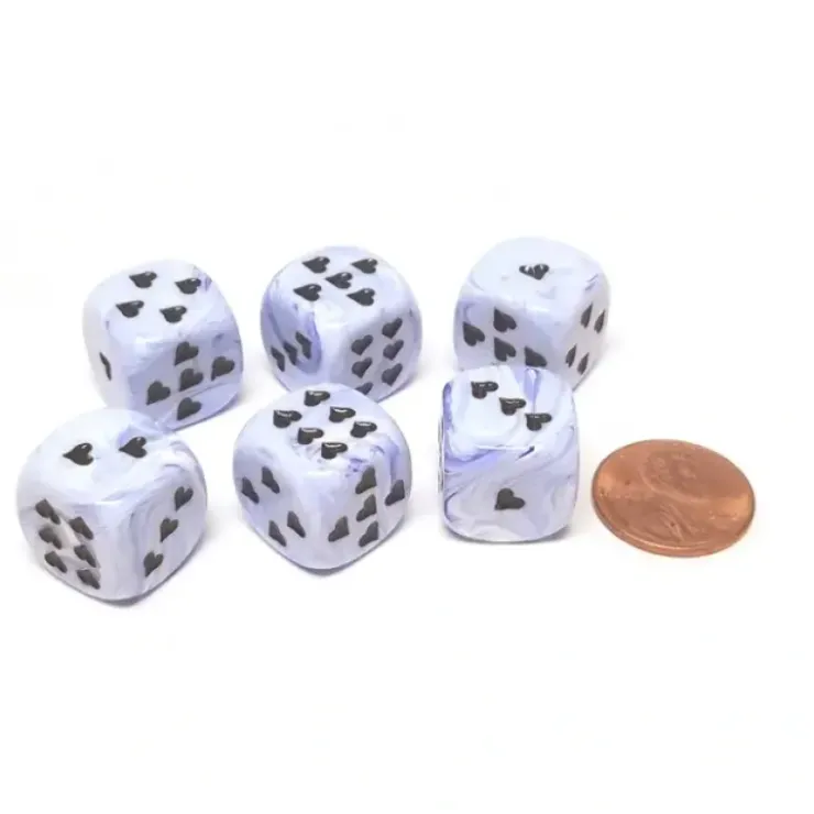 Dice>Pack of 6 Heart 'Ice Cream' 16mm D6 Chessex Dice - Blue with Black Hearts - Your Source for Gaming Essentials
