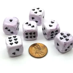 Dice>Pack of 6 Heart 'Ice Cream' 16mm D6 Chessex Dice - Purple with Black Hearts - Your Source for Gaming Essentials
