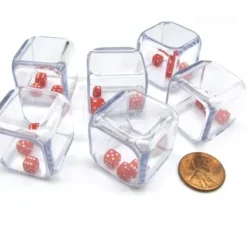 Dice>Pack of 6 '3 In a Cube' Dice - Three 5mm Red Tiny Dice Inside 25mm Clear Cube - Your Source for Gaming Essentials
