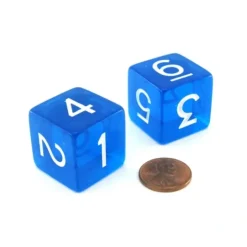 Dice>Pack of 2 Jumbo 25mm D6 Transparent Dice - Blue with White Numbers - Your Source for Gaming Essentials