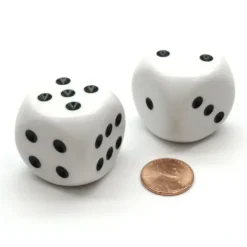 Dice>Pack of 2 Large 32mm Round Corner Opaque Dice - White with Black - Your Source for Gaming Essentials
