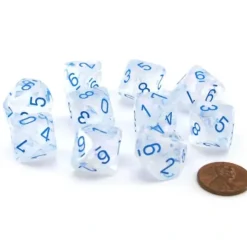 Dice>Pack of 10 Luminary Borealis 16mm D10 Dice - Icicle with Light Blue Numbers - Your Source for Gaming Essentials