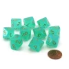 Dice>Pack of 10 Luminary Borealis 16mm D10 Dice - Light Green with Gold Numbers - Your Source for Gaming Essentials