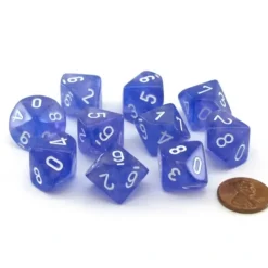 Dice>Pack of 10 Luminary Borealis 16mm D10 Dice - Purple with White Numbers - Your Source for Gaming Essentials
