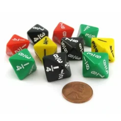 Dice>Pack of 10 Math Dice 8-Sided Fraction - Color Selection Varies - Your Source for Gaming Essentials