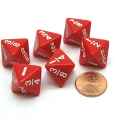 Dice>Pack of 6 Math Dice 8-Sided Fraction: 1/8 to 1 - Red with White - Your Source for Gaming Essentials