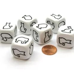 Dice>Pack of 6 22mm Animal Attribute Dice - Duck, Fish, Elephant, Rabbit, Horse, Cat - Your Source for Gaming Essentials