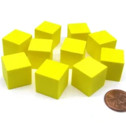 Dice>Pack of 10 16mm Blank Foam Dice Cubes with Square Corners - Yellow - Your Source for Gaming Essentials