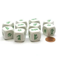 Dice>Pack of 10 20mm D6 Hindi Word Numbers 1 to 6 - White with Green Etches - Your Source for Gaming Essentials
