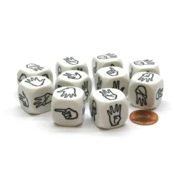 Dice>Pack of 10 20mm D6 Sign Language Numbers 1 to 6 - White with Black Etches - Your Source for Gaming Essentials
