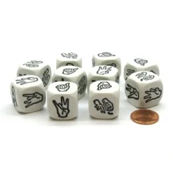 Dice>Pack of 10 20mm D6 Sign Language Numbers 7 to 12 - White with Black Etches - Your Source for Gaming Essentials