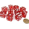 Dice>Pack of 10 16mm D6 Square Edge Transparent Dice - Red with White Pips - Your Source for Gaming Essentials