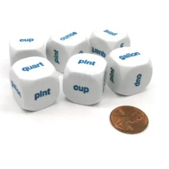 Dice>Pack of 6 20mm Educational Capacity Dice - Ounce Cup Pint (x2) Quart Gallon - Your Source for Gaming Essentials