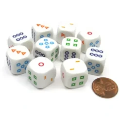 Dice>Pack of 10 16mm Educational Color Shapes 1-6 Dice - White with Multicolor Shapes - Your Source for Gaming Essentials