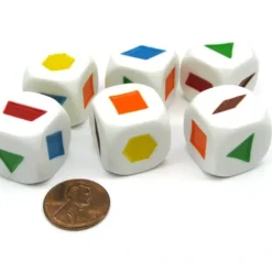 Dice>Pack of 6 20mm Educational Color Shapes Dice (Series 1) - White with Assorted - Your Source for Gaming Essentials