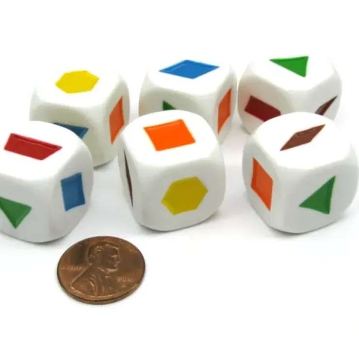 Dice>Pack of 6 20mm Educational Color Shapes Dice (Series 1) - White with Assorted - Your Source for Gaming Essentials