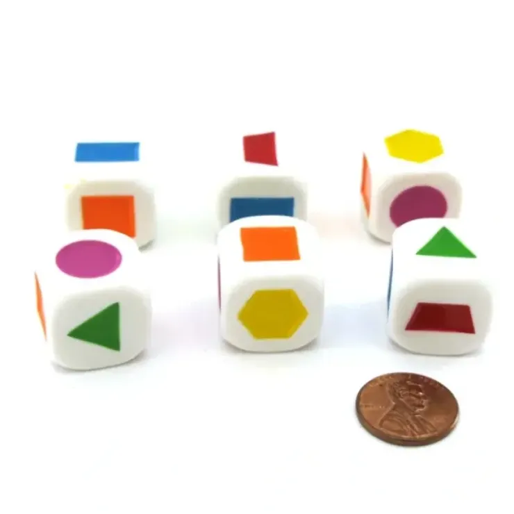 Dice>Pack of 6 20mm Educational Color Shapes Dice (Series 2) - White with Assorted - Your Source for Gaming Essentials