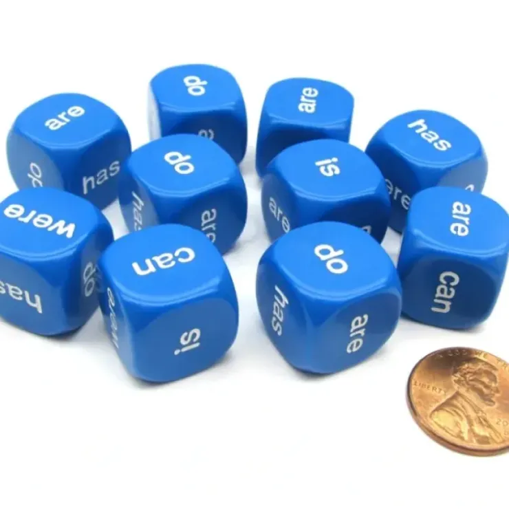 Dice>Pack of 10 16mm Educational English Being and Helping Verb Dice- Blue with White - Your Source for Gaming Essentials