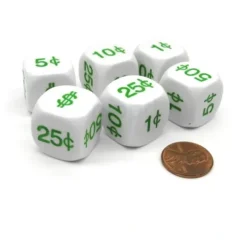 Dice>Pack of 6 20mm Educational Math Money Dice - 1 Cent to 1 Dollar - Your Source for Gaming Essentials