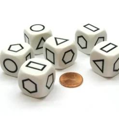 Dice>Pack of 6 22mm Opaque Shapes Attribute Dice - White with Black Shapes - Your Source for Gaming Essentials