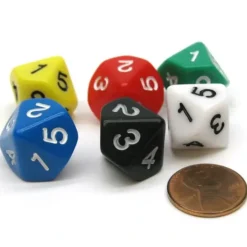 Dice>Pack of 6 15mm 10-Sided D5 Numbered 1 to 5 Twice Dice - 6 Colors - Your Source for Gaming Essentials