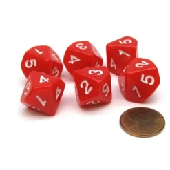 Dice>Pack of 6 16mm 10-Sided D5 Numbered 1 to 5 Twice Dice - Red with White - Your Source for Gaming Essentials