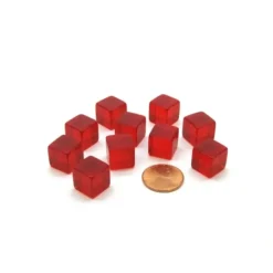 Dice>Pack of 10 12mm Square Transparent Blank Dice Cubes - Red - Your Source for Gaming Essentials