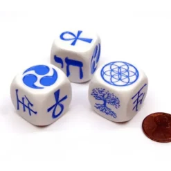 Dice>Pack of 3 New Life Symbols 22mm D6 Dice - White with Blue Life Symbol Etches - Your Source for Gaming Essentials