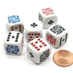 Dice>Pack of 6 Opaque 16mm D6 Standard Poker Dice - White - Your Source for Gaming Essentials