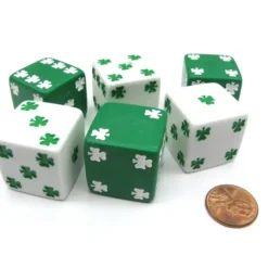 Dice>Pack of 6 Shamrock D6 25mm Large Jumbo Dice - 3 White and 3 Green - Your Source for Gaming Essentials