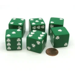 Dice>Pack of 6 Shamrock D6 25mm Large Jumbo Dice - Green with White Pips - Your Source for Gaming Essentials