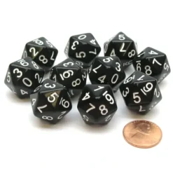 Dice>Pack of 10 20-Sided D10 Dice Numbered 0-9 Twice - Black with White Numbers - Your Source for Gaming Essentials