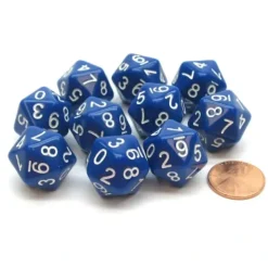 Dice>Pack of 10 20-Sided D10 Dice Numbered 0-9 Twice - Blue with White Numbers - Your Source for Gaming Essentials