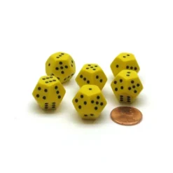 Dice>Pack of 6 12-Sided D6 Spotted 1 to 6 Twice Dice - Yellow with Black - Your Source for Gaming Essentials