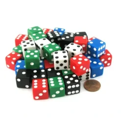 Dice>Pack of 50 Six Sided Square Opaque 16mm D6 Dice - Red White Blue Green - Your Source for Gaming Essentials