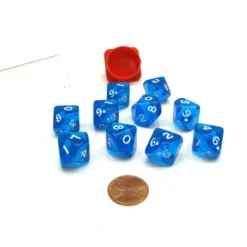 Dice>Pack of 10 Transparent 10 Sided D10 16mm Dice - Blue - Your Source for Gaming Essentials