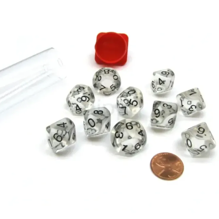Dice>Pack of 10 Transparent 10 Sided D10 16mm Dice - Clear - Your Source for Gaming Essentials