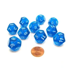 Dice>Pack of 10 Transparent 12 Sided D12 20mm Dice - Blue - Your Source for Gaming Essentials