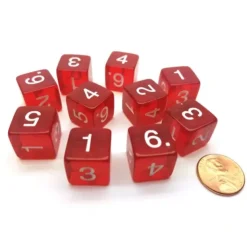 Dice>Pack of 10 Transparent 6-Sided D6 16mm Numbered Dice - Red - Your Source for Gaming Essentials