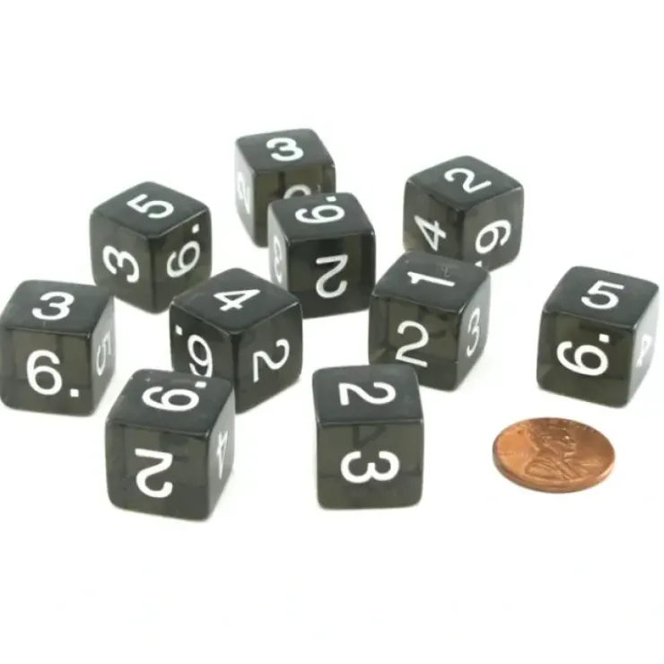 Dice>Pack of 10 Transparent 6-Sided D6 16mm Numbered Dice - Smoke - Your Source for Gaming Essentials