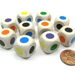 Dice>10 Pack Single Spot 16mm Wood Dice-Colors: Purple Blue Orange Green Yellow Black - Your Source for Gaming Essentials