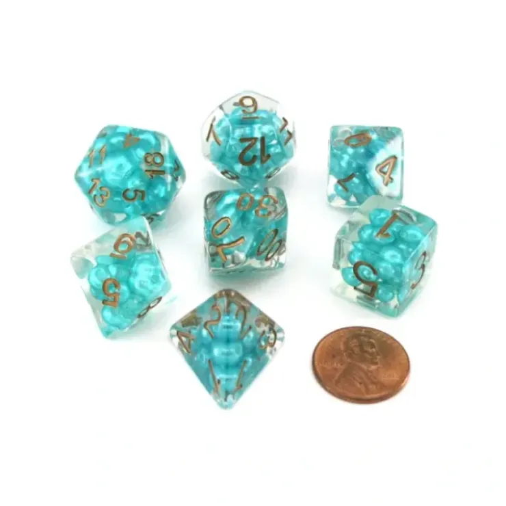 Dice>Pearl Resin 16mm 7-Die Polyhedral Dice Set - Teal with Copper Numbers - Your Source for Gaming Essentials