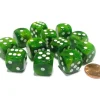 Dice>Phantom 16mm D6 Chessex Dice Block (12 Dice) - Green with White Pips - Your Source for Gaming Essentials