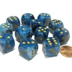 Dice>Phantom 16mm D6 Chessex Dice Block (12 Dice) - Teal with Gold Pips - Your Source for Gaming Essentials