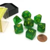 Dice>Polyhedral 7-Die Borealis Chessex Dice Set - Maple Green with Yellow Numbers - Your Source for Gaming Essentials