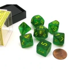 Dice>Polyhedral 7-Die Borealis Chessex Dice Set - Maple Green with Yellow Numbers - Your Source for Gaming Essentials
